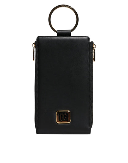Dolce & Gabbana Schwarzes Leder Logo Plaque Halsband Karte Münze Brieftasche