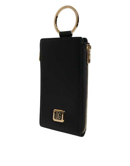 Dolce & Gabbana Schwarzes Leder Logo Plaque Halsband Karte Münze Brieftasche
