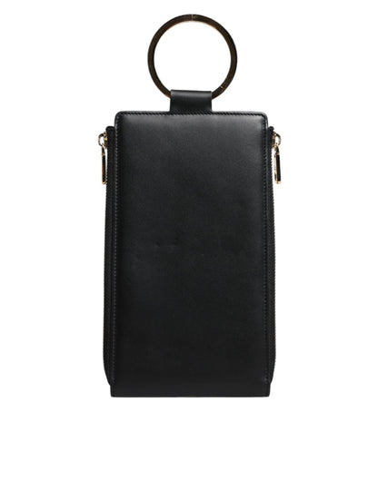 Dolce & Gabbana Schwarzes Leder Logo Plaque Halsband Karte Münze Brieftasche