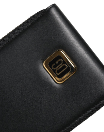 Dolce & Gabbana Schwarzes Leder Logo Plaque Halsband Karte Münze Brieftasche