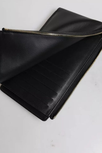 Dolce & Gabbana Schwarzes Leder Logo Plaque Halsband Karte Münze Brieftasche