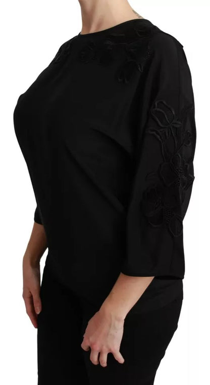 Dolce & Gabbana Blusa con motivo floreale ricamato nera in seta