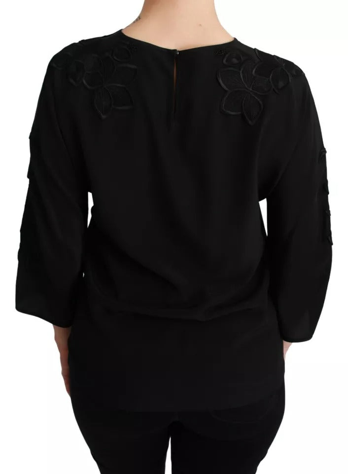 Dolce & Gabbana Blusa con motivo floreale ricamato nera in seta