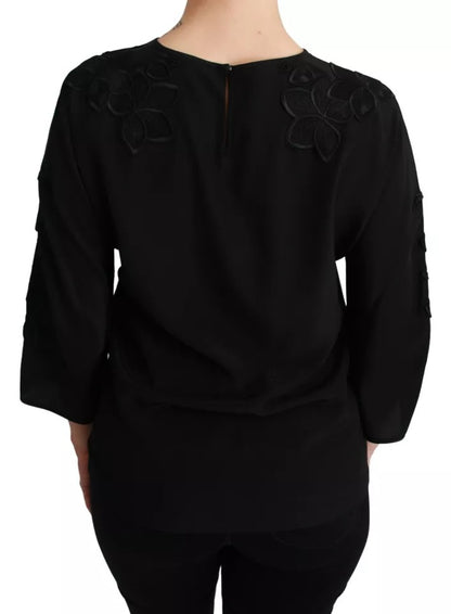 Dolce & Gabbana Blusa con motivo floreale ricamato nera in seta