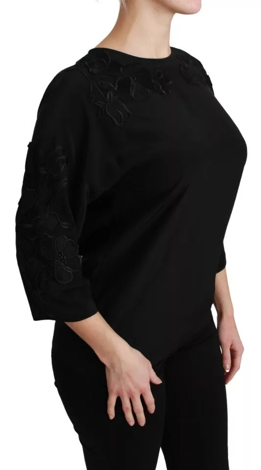 Dolce & Gabbana Blusa con motivo floreale ricamato nera in seta