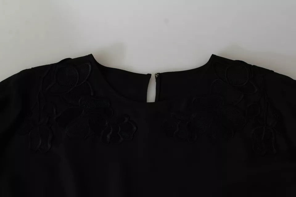 Dolce & Gabbana Blusa con motivo floreale ricamato nera in seta
