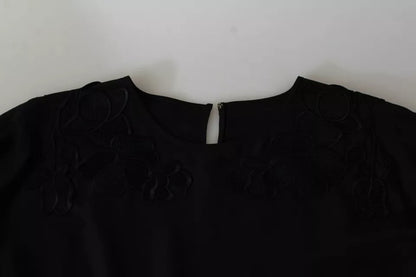 Dolce & Gabbana Blusa con motivo floreale ricamato nera in seta