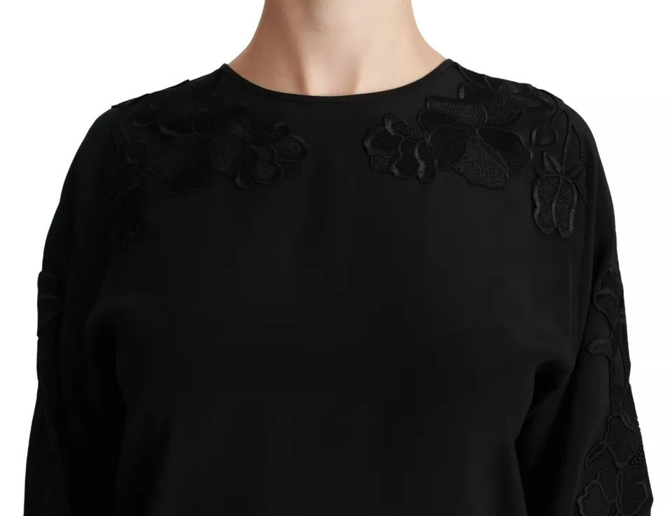 Dolce & Gabbana Blusa con motivo floreale ricamato nera in seta