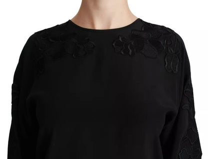 Dolce & Gabbana Blusa con motivo floreale ricamato nera in seta