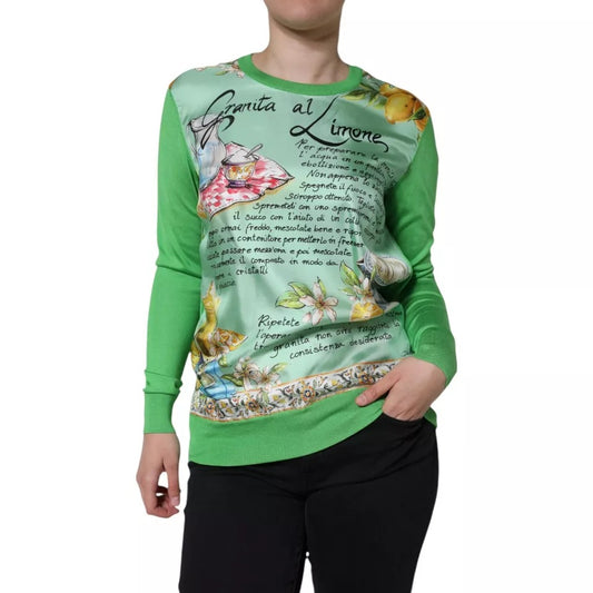 Dolce & Gabbana Grüner Granita Al Limone Seidenpullover