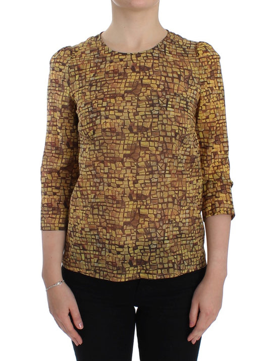 Dolce & Gabbana Multicolor Mosaikdruck Seidenbluse T-Shirt