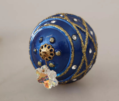 Dolce & Gabbana Gold Messing Blau Weihnachtskugel Kristall Hakenschmuck Ohrringe