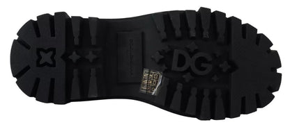 Dolce & Gabbana Schwarze Leder Trekking Derby verschönerte Schuhe