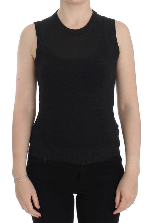 Dolce & Gabbana Schwarze ärmellose Weste mit Rundhalsausschnitt Pullover