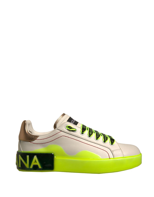 Dolce & Gabbana Weiß Gelb Portofino Leder Turnschuhe Schuhe