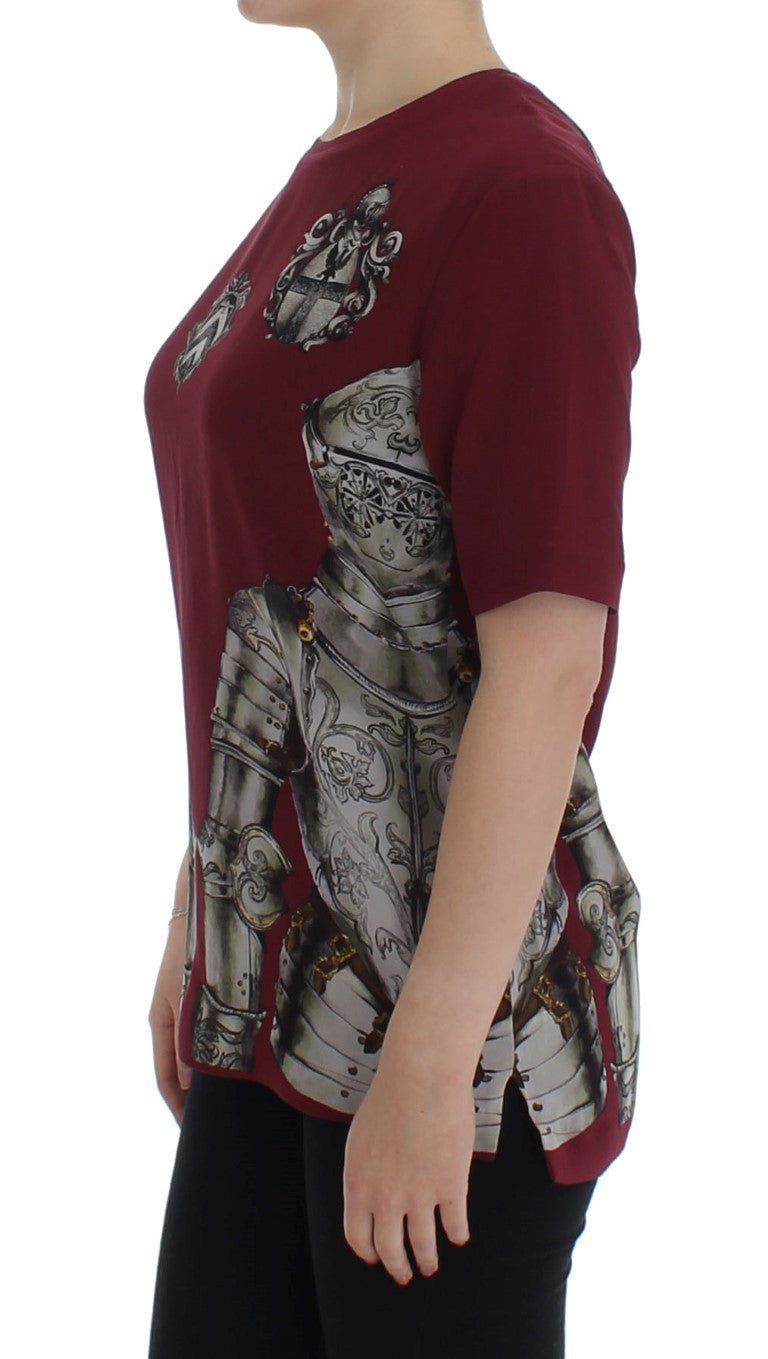 Dolce & Gabbana Red Knight Print Seidenbluse T-Shirt