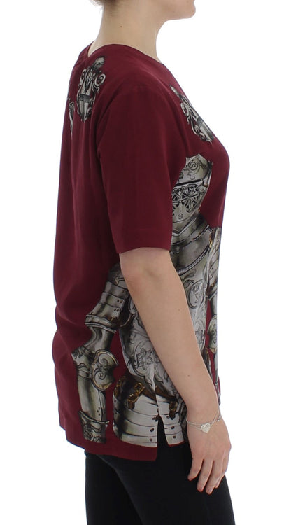 Dolce & Gabbana Red Knight Print Seidenbluse T-Shirt
