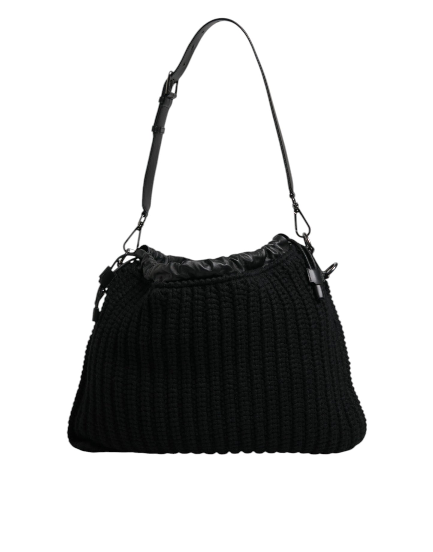 Dolce & Gabbana Schwarze Umhängetasche aus Leder mit Kaschmirstrick