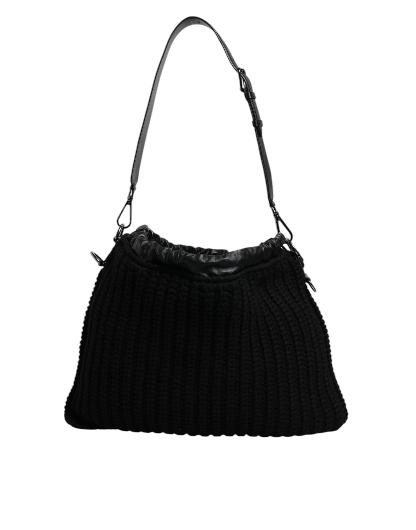 Dolce & Gabbana Schwarze Umhängetasche aus Leder mit Kaschmirstrick