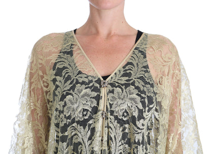 Dolce & Gabbana Gold Floral Spitze Kristall Kleid Cape Kleid