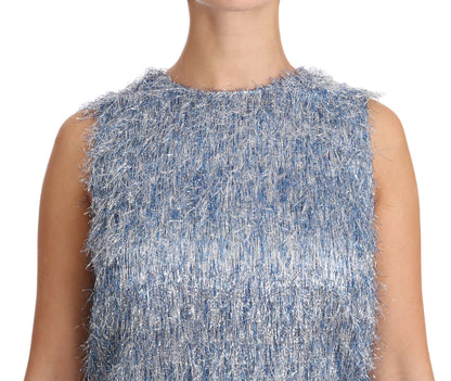 Dolce & Gabbana Hellblaues Fransen-Shift-Kleid