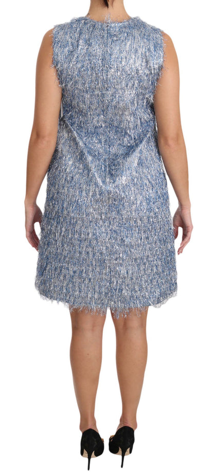 Dolce & Gabbana Hellblaues Fransen-Shift-Kleid