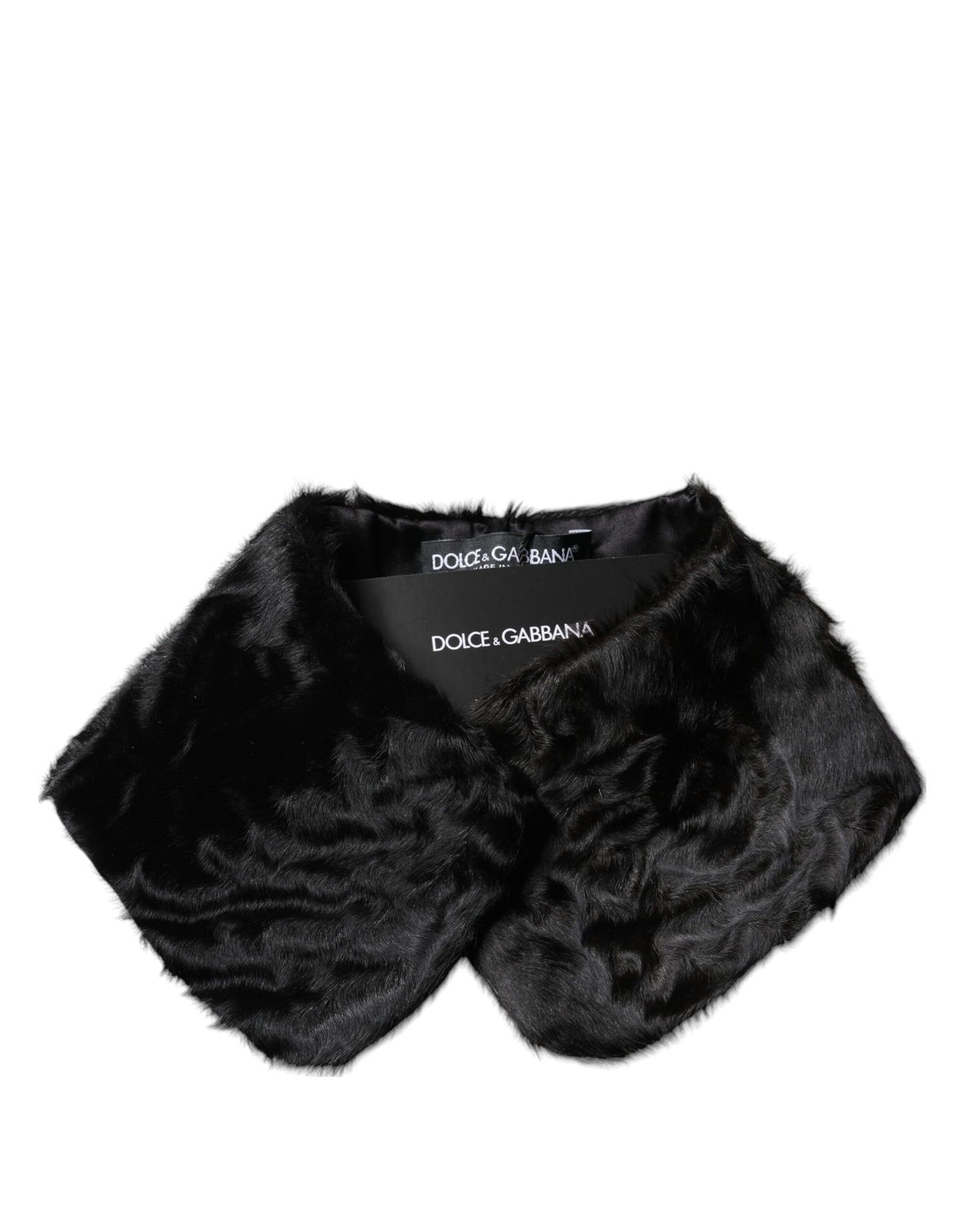 Dolce & Gabbana Schwarzer Lammfellkragen Frauen Hals Wrap Schal