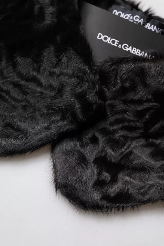 Dolce & Gabbana Black Lambskin Collar Neck Wrap Scarf