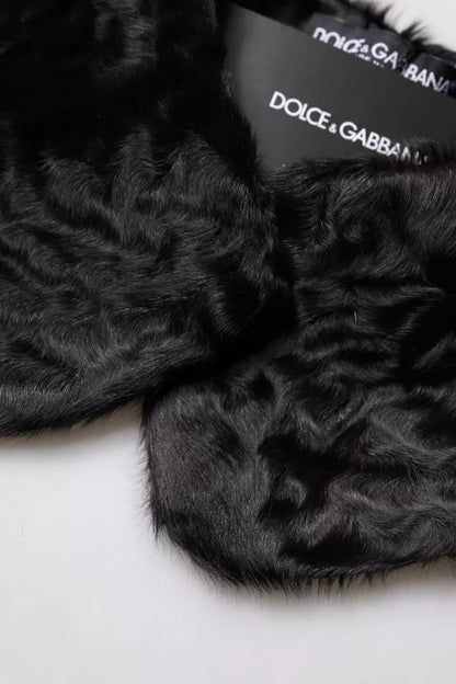 Dolce & Gabbana Black Lambskin Collar Neck Wrap Scarf