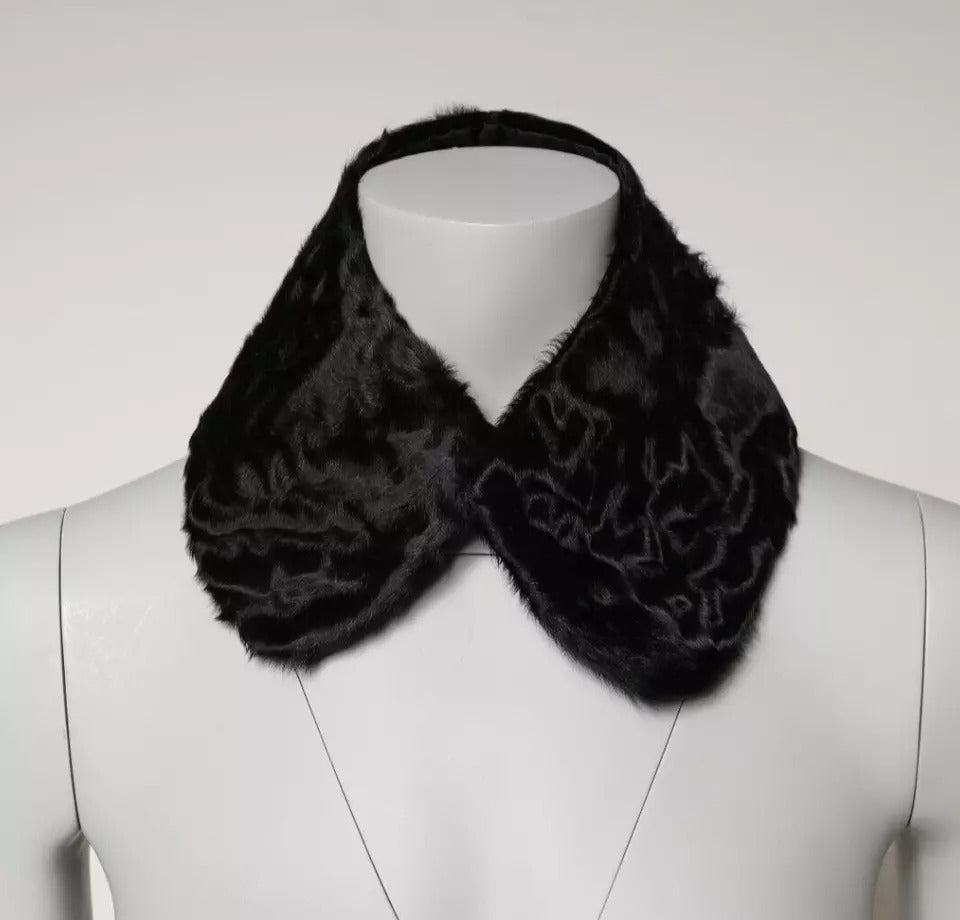 Dolce & Gabbana Black Lambskin Collar Neck Wrap Scarf