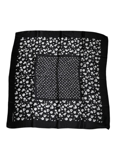 Dolce & Gabbana Schwarz-weißes Seidenfoulard mit Blumenmuster