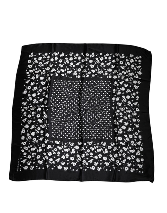 Dolce & Gabbana Schwarz-weißes Seidenfoulard mit Blumenmuster