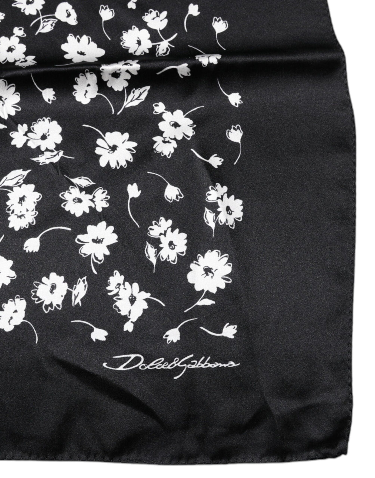 Dolce & Gabbana Schwarz-weißes Seidenfoulard mit Blumenmuster