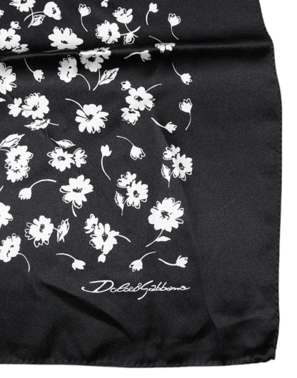 Dolce & Gabbana Schwarz-weißes Seidenfoulard mit Blumenmuster