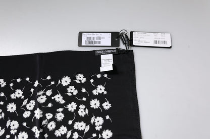 Dolce & Gabbana Schwarz-weißes Seidenfoulard mit Blumenmuster