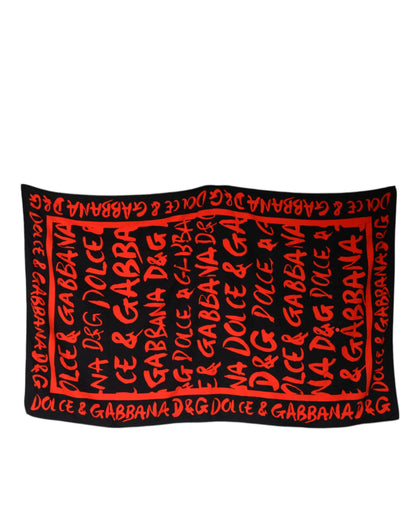 Dolce & Gabbana Schwarz-rotes Strandtuch aus Baumwolle