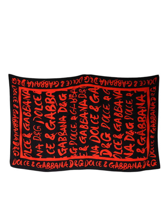 Dolce & Gabbana Schwarz-rotes Strandtuch aus Baumwolle