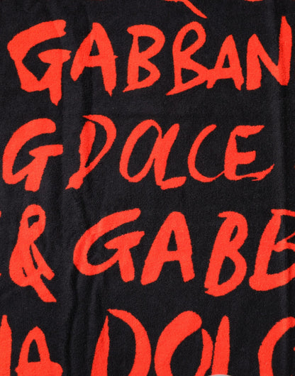 Dolce & Gabbana Schwarz-rotes Strandtuch aus Baumwolle