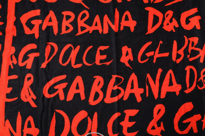 Dolce & Gabbana Schwarz-rotes Strandtuch aus Baumwolle