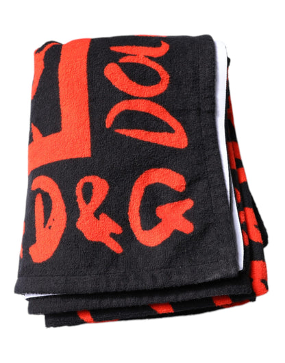 Dolce & Gabbana Schwarz-rotes Strandtuch aus Baumwolle
