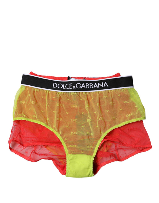Dolce & Gabbana Rot-gelbe Tüll-Panty aus Nylon-Stretch