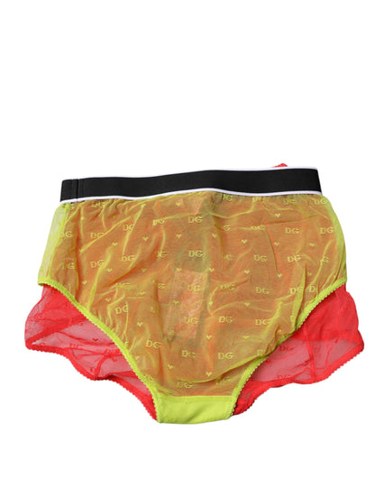 Dolce & Gabbana Rot Gelb Tüll Mid Taille Panty Unterwäsche