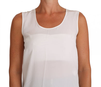 Dolce & Gabbana Weiße Seidenbluse in A-Linie, ärmellos, T-Shirt Top