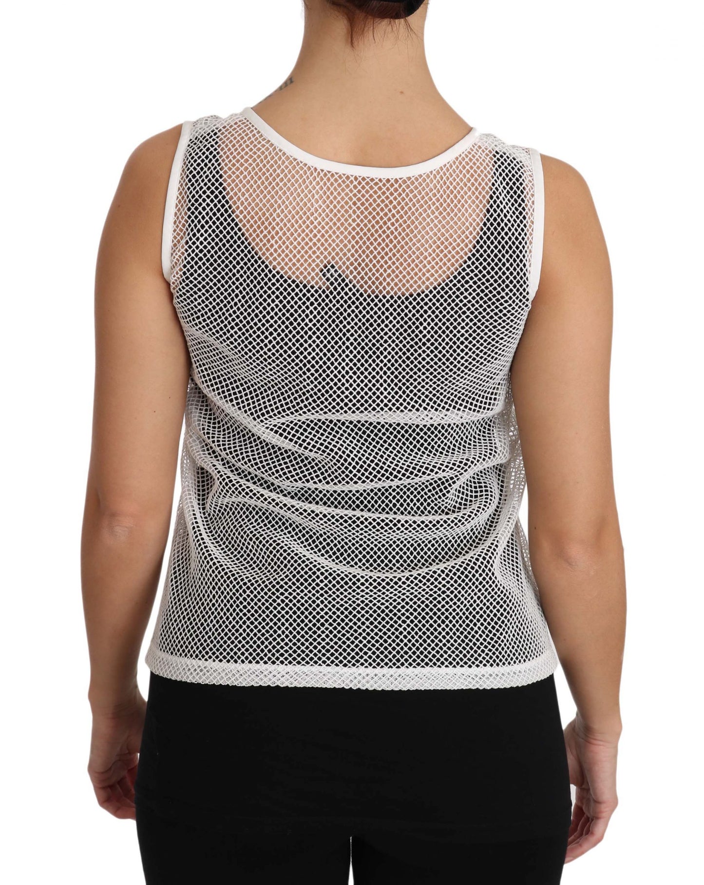 Dolce & Gabbana Weißes Netz-Transparentes ärmelloses Tank-Top