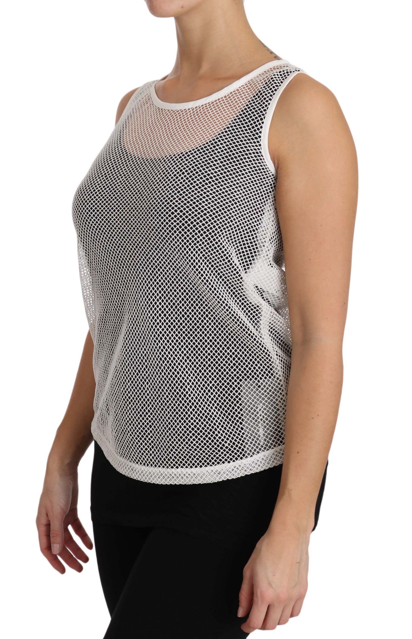 Dolce & Gabbana Weißes Netz-Transparentes ärmelloses Tank-Top