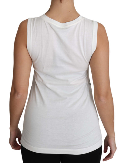 Dolce & Gabbana Weißes Baumwolle #dgfamily Ärmelloses Shirt Tank Top