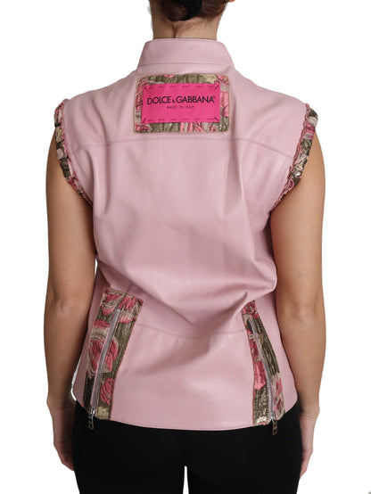 Dolce & Gabbana Rosa ärmellose Weste mit Reißverschluss aus Lammleder