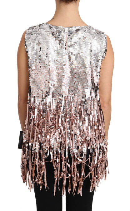 Dolce & Gabbana Goldenes rosa Pailletten-Fransen-Tanktop