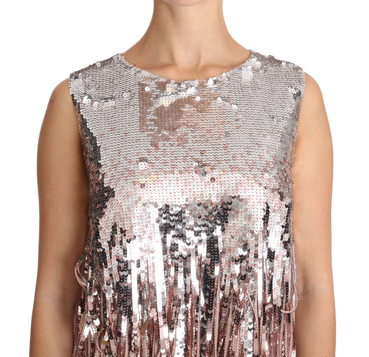 Dolce & Gabbana Goldenes rosa Pailletten-Fransen-Tanktop