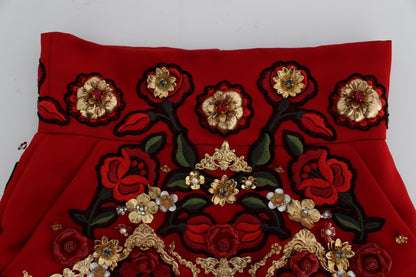 Dolce & Gabbana Rote Seidenkristallrosen Shorts
